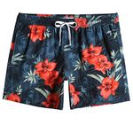 MaaMgic Mens 4 Way Stretch Swim Trunks 5.5" with Mesh Lining Quick Dry Swimwear Bathing Suits,Gorgeous Red Flower,Large