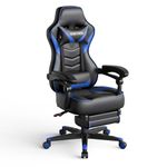Video Gaming Chair Racing Office - PU Leather High Back Ergonomic Adjustable Swivel Executive Computer Desk Task for Adults Large Size with Footrest,Headrest and Lumbar Support (Black+Blue)