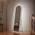 EMKE Full Length Mirror with Led Lights, 147 x 45 cm Large Free Standing Floor Mirror Arched-Top Dressing Mirror with Dimming & 3 Color, For Bedroom, Living Room and Cloakroom, White