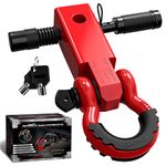 AUTMATCH Shackle Hitch Receiver 2 Inch - 3/4" D Ring Shackle and 5/8" Trailer Hitch Lock Pin, 45,000 Lbs Break Strength, Heavy Duty Receiver Kit for Vehicle Recovery, Red