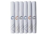 Caruso Italy Men's Initial Monogram C Embroidery 100% Pure Cotton Handkerchief White Base With Colored Border - Pack Of 6