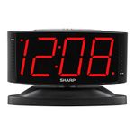 SHARP Home LED Digital Alarm Clock – Swivel Base - Outlet Powered, Simple Operation, Alarm, Snooze, Brightness Dimmer, Big Green Digit Display, (Midnight Black -Red LED)