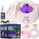 ANRUZ Waxing Kit, Pink Wax kit for Hair Removal, Wax Pot for Waxing Professional with Silicone Bowl,4 Bags Wax Beads and 20 Applicator Sticks, Post-Wax Cream-at Home Wax Machine for Full Body Waxing