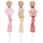 ALTcompluser 3 Pcs Dummy Clips, BPA Free Soother Pacifier Chain Holder Clips, Personalised Dummy Strap for Unisex Boys Girls Baby and Newborn (Pink)