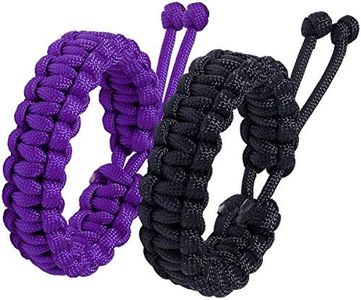 Jewever Paracord Survival Bracelets Braided Paracord Handmade Rope for Couples Men Women Adjustable Size(black&purple)