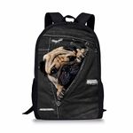 Coloranimal Kids School Black Denim Backpack Cool Pug Dog Bookbags for Kids