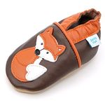 Dotty Fish Soft Leather Baby Shoes. Toddler Shoes. Boys and Girls. Non Slip. Brown Shoe with Fox. 18-24 Months (6.5 UK Child)