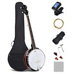 Maxmass 5 String Concert Banjo, 39 Inch Banjos Kit with Remo Head, Digital Tuner and Carrying Bag, Open-back & Resonator Banjo for Professional Beginners