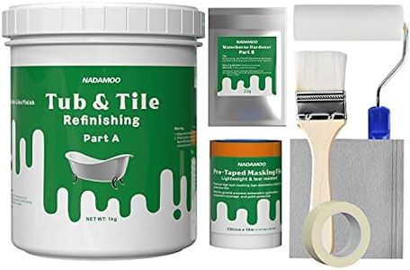 NADAMOO Tub and Tile Refinishing Kit (1kg / 35 oz, with tools), Bathtub Sink Countertop DIY Paint Kit for Bathroom Kitchen Porcelain Fiberglass, Semi-gloss White Coat