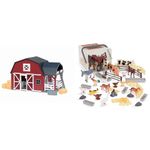 Terra by Battat Wooden Animal Barn Toy Playset (20 pc) + Country World Realistic Cows & Farm Animal Toys (60 Pc)