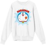 Bioworld Doraemon Face With Tongue Out Women's White Long Sleeve Sweatshirt-Medium