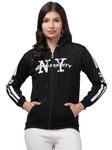 My Swag Women's Black Color Full Sleeve Graphic Print Hooded Jacket