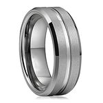 Banemi Men Vintage Ring, 8mm Single Groove Bilateral Frosted Stainless Steel Silver Mens Wedding Bandssize T 1/2