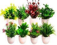 Dekorly Artificial Potted Plants, 8 Pack Artificial Plastic Eucalyptus Plants Small Indoor Potted Houseplants, Small Faux Plants for Home Decor Bathroom Office Farmhouse (Multi-C)