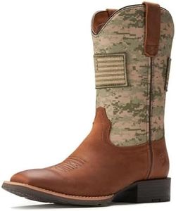 SUREWAY Cowboy Boots For Men - Mens Square Toe Western Boot With Flag,Oil/Slip Resistant,Durable Fashionable Classic Pull on 10 Inch Boots