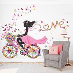 StickMe 'Cycling Girls - Love - Butterfly - Flowers - Decorative - Creative - Colorful - Wall Sticker' -SM741 (Multi Colour, Vinyl - 110cm X 100 cm)