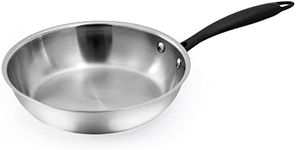 GrandTies Full-Clad Tri-Ply Stainless Steel Frying Pan Induction Cookware – 10 Inch Stainless Steel Skillet, Marquina Black Metal Handles Kitchen Cooking Pan, Dishwasher and Oven Safe Pots and Pans