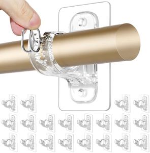 20 Pack No Drill Curtain Rod Brackets, Adhesive Rods Holder, No Drilling Curtains Hooks, Nail-Free Stick on Curtain Hangers, Wall Damage-Free Clear Buckle for Bathroom, Living Room, Kitchen