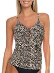 RELLECIGA Women's Leopard V Neck Shirred Tankini Top Swimsuits Tummy Control Bathing Suit Size Medium