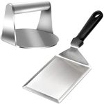 YIWONFU Smash Burger Press and Spatula, 2pcs Stainless Steel Smash Burger Kit, Heavy Duty Non-Stick Burger Smasher and Spatula Grill Turners Set for BBQ Cooking and Flat Top Griddle