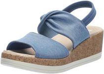 BZees Women's Remix Machine Washable Ankle Strap Wedge Sandal Slide, Elemental Blue Linen Fabric, 7 Wide