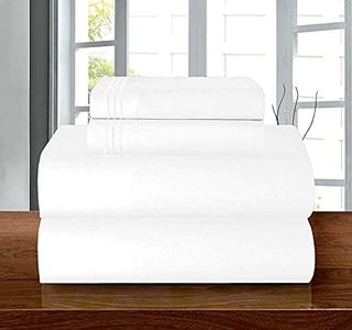 Elegant Comfort Luxury Soft 1500 Thread Count Egyptian 4-Piece Premium Hotel Quality Wrinkle Resistant Coziest Bedding Set, All Around Elastic Fitted Sheet, Deep Pocket up to 16inch, Queen, White