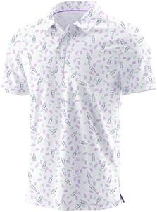 Askdeer Men's Golf Polo Shirts Short Sleeve Performance Dry Fit Polo Shirts Moisture Wicking Golf Shirts White Transfusion