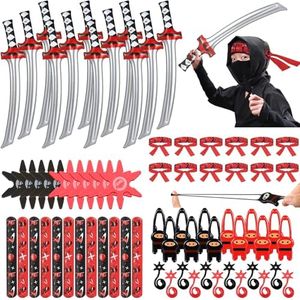 Jacyan 72Pcs Ninja Party Favors Include Ninja Samurai Inflatable Sword Headbands Ninja Party Decorations Karate Slap Bracelets Ninja Costume Accessories Gift Set for Kids Boys Girls Birthday Supplies