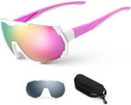 Odoland Cycling Sunglasses with Replaceable Magnetic Lenses for Men Women - Lightweight Polarized UV400 Sport Sunglasses for Driving Cycling Motorcycle and Outdoor Sport Pink
