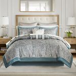 Madison Park Aubrey Cozy 12 Piece Comforter Set & Sheet, Luxe Faux Silk Jacquard Paisley Design - All Season Down Alternative Bedding with Cotton Bed Sheets, Bedskirt, Toss Pillows, King Teal