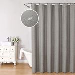 Krismile Grey Shower Curtain Mould Proof Washable Quick Dry, Linen Waterproof Decorative Bathroom Shower Curtains for Wet Room with 12 Hooks 180x180cm