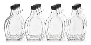 North Mountain Supply 12 Ounce Glass Maple Syrup Bottles with Loop Handle & Black Plastic Tamper Evident Lids - Case of 12