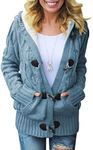 Dokotoo Womens Sweater Cardigans Button Cozy Open Front Fashion Ladies Solid Long Sleeve Winter Knitted Cable Knit Fleece Coat Fur Outerwear with Hoodies Sky Blue Small