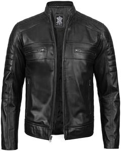 fjackets Cafe Racer Leather Jacket Men - leather black jacket men Leather Motorcycle Jacket Mens Austin | [1100074] Blk Lrg