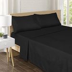 VISI-ONE Karin Maki Microfiber Queen Sheet Set 4 Pieces Soft Luxury Bedding Sheets for Queen Size Bed Wrinkle Free and Fade Resistant Bed Set with 15-inch Deep Pocket (Black)