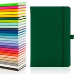 Notes London Eco A5 Notebook with Lined Pages, Pen Loop, Ribbon, Date Marks and Paper Pocket, Medium Hardback Journal, Note, sustainably sourced paper (Green)