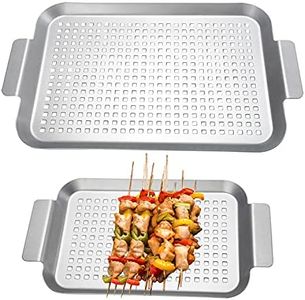 Grill Basket Set of 2 - Nonstick Grilling Tray Durable Grill Pans with Holes for Outdoor Grill Small and Big Topper Baskets BBQ accessories for Vegetable, Fish, Meat, Seafood 11"x7" & 14"x10"