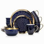 Stone Lain Gold Halo Porcelain Dinnerware Set, Service for 4, Dark Blue