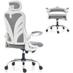 HOLLUDLE Ergonomic Office Chair with Foldable Backrest, Computer Desk Chair with Flip-up Armrests, Mesh Lumbar Support and 2D Headrest Big and Tall Office Chair, White