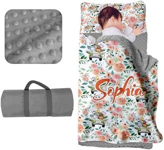 Personalized Toddler Nap Mat for Daycare - Custom Name Kids Nap Mats for Preschool Kindergarten Girls Sleeping Bag with Pillow Blanket Set, Thick Padded Easy Roll Up Floral