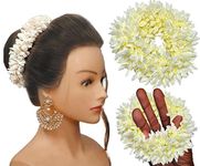 Huntlie 2 Pcs Hair Mogra Scented Rubber band Gajra Hair accessories for Women And Girls, Hair Flower Bun Artificial Gajra Scrunchies