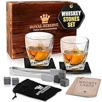 Whiskey Set Gifts for Men - Whiskey Glasses Set of 2 - Stones & Coasters - Birthday Gifts for Men Husband Friend Dad Brother Boyfriend Boss Father in Law - Whiskey Glass Set Bourbon Glass