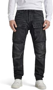 G-STAR RAW Men's 3D Straight Tapered Denim Cargo, Worn in Black Moon, 32W x 32L