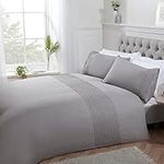 Sleepdown Pintuck Pleated Striped Panel Silver Easy Care Soft Cosy Duvet Cover Quilt Bedding Set with Pillowcases - King (220cm x 230cm), 5056242764199