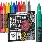 Glitter Paint Pens for Rock Painting, Stone, Ceramic, Glass, Wood, Fabric, Scrapbooking, DIY Craft Making, Art Supplies, Card Making, Coloring. Set of 12 Acrylic Glitter Markers Extra-Fine Tip 0.7mm