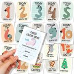 WOBBOX Baby Monthly Milestone Cards, Animal Theme Pastel Colour, Record 0-12 Months Growth Milestones Cards, Baby Shower Gift Scrapbook Photo Keepsake Monthly Age Markers Card - Set of 18 Pcs