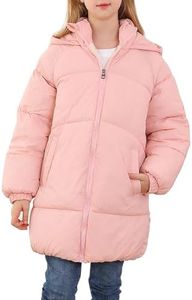 UNIFACO Girls Pink Winter Coats Cute Hooded Puffer Jackets Long Plush Lining Coats Down-like Cotton Jackets 5-6Y