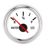 Water Level Indicator, 2in Pointer Water Liquid Level Gauge High Accuracy Universal for Marine Boat Truck RV (White Dial Silver Frame)