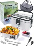 Buddew Electric Lunch Box 80W Food Heater 1.8L Large Capacity Heated Lunch Box 3 in 1 12V/24V/110-230V Portable Lunch Warmer for Car/Truck/Home/Office with Carry Bag and Fork and Spoon (Gray)