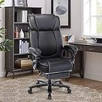 Big and Tall Executive Office Chair 400lb Ergonomic Leather Reclining Computer Desk Chair with Footrest Adjustable Tilt Angle High Back and Heavy Duty Metal Base Thick Padding